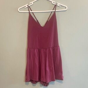 Handmade Upcycled Soft Grunge Babydoll Spaghetti V Neck Romper‎ Pink Red Small